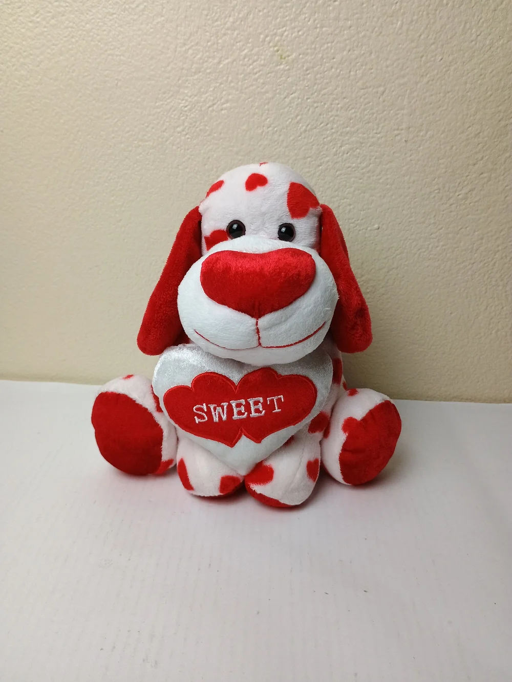 Plush Valentine Dog Toy - Red & White Heart Puppy - Washable